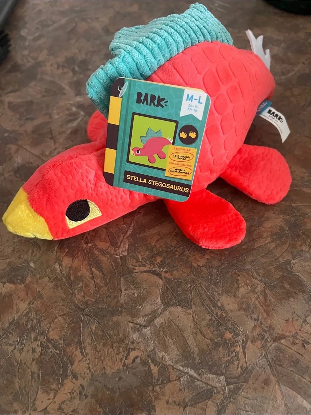 Bark Stella Stegosaurus Plush Toy - Red, Teal & Yellow